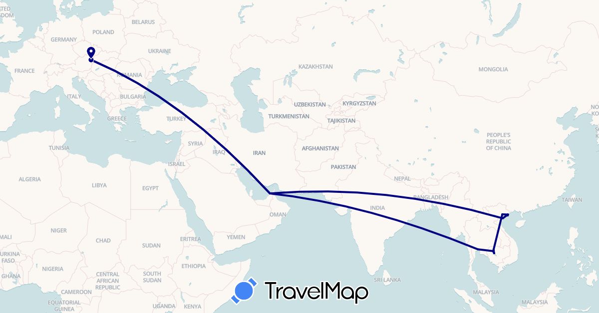 TravelMap itinerary: driving in United Arab Emirates, Austria, Cambodia, Thailand, Vietnam (Asia, Europe)